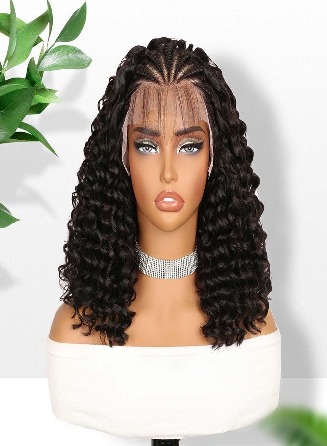 Fancy Hair Braided Wig for Black Women Cornrow with Curly Hair Wig HD Lace Front Wig with Baby Hair Pre Plucked Glueless Transparent 13x4 Inch Lace Frontal Wig (2#) - Image 2
